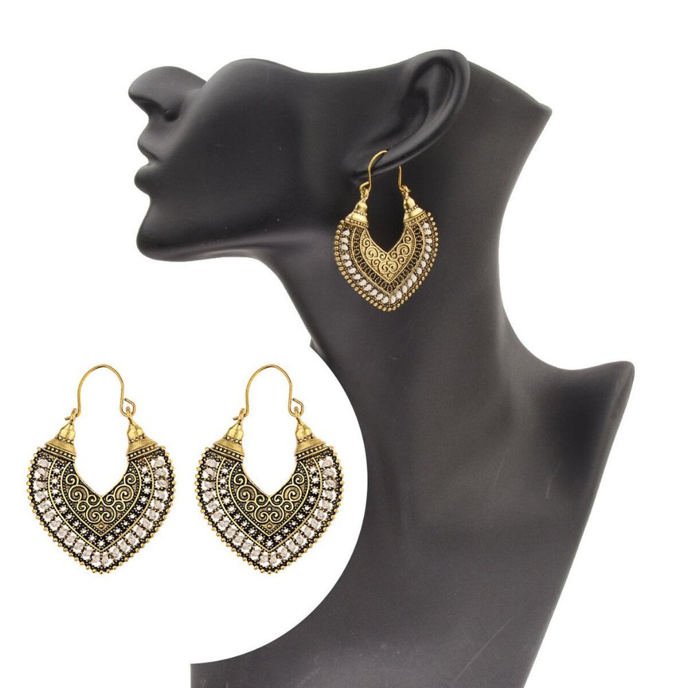 Boho Tibetan Hook Ethnic Gypsy White/Gold Dangle Earrings